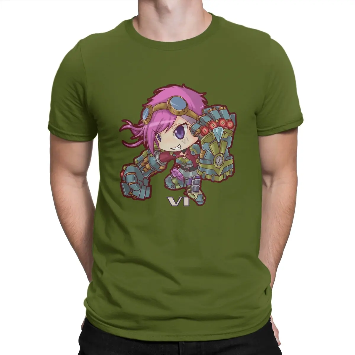 thumbnail image 1 of Camiseta Kawaii VI The Piltover Enforcer para hombre, estilo Arcane League of Legends, LOL Game, de algodón, cuello redondo y manga corta., 1 of 7
