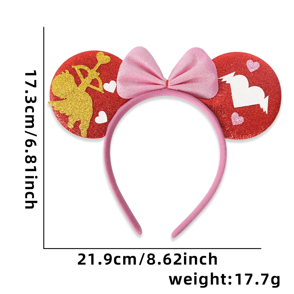 1PC Valentine's Day Glitter Heart Headbands Set, Couples' Love-themed Hair Accessories, Minnie-style Romantic Headbands