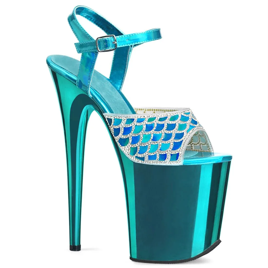 

20CM Platform High Heeled Open Toe Sandals Mermaid Scale Rhinestone Upper High Heels Pole Dance Model Walking Women Shoes
