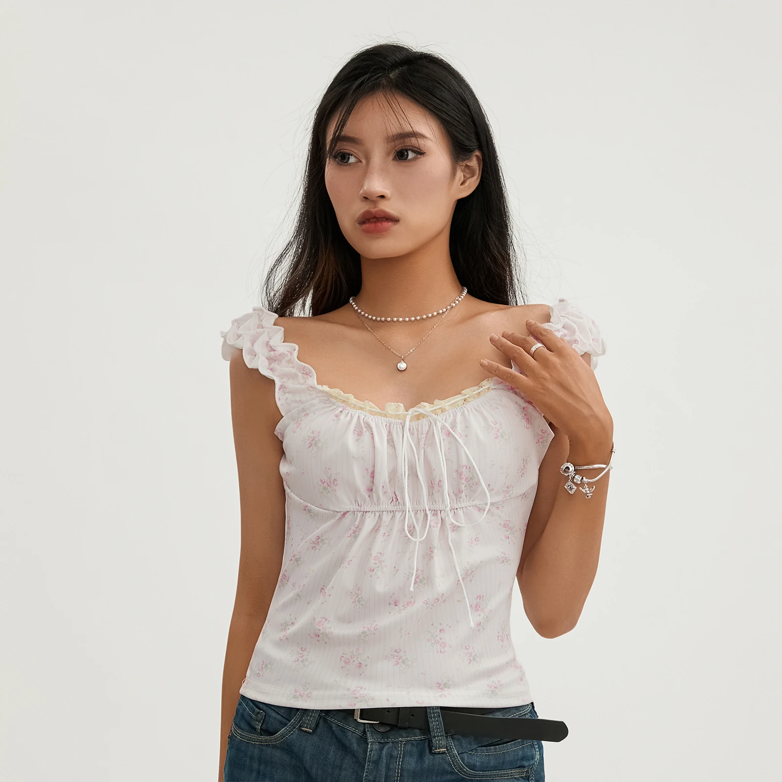 Women's Fairy Lace Crop Top - Y2K Vintage Patchwork Grunge Tee Short Sleeve Shirt
