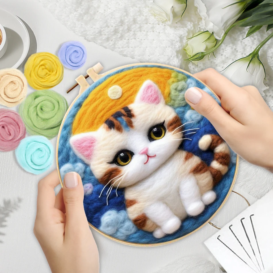 Photo20x20cm Felting Needle Kit Felting Needles With Frame Needles Cat Kit Felt Diy Package Wool Felt Decoration needle felting painting kit,needle felting kit,wool felting kit