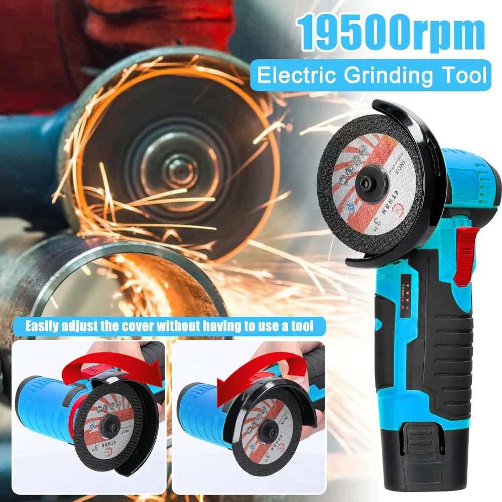 Electric Angle Grinder Cordless 9500rpm Handheld Polishing Grinding Machine Diamond Cutting Power Tools 12V Battery Rechargeable