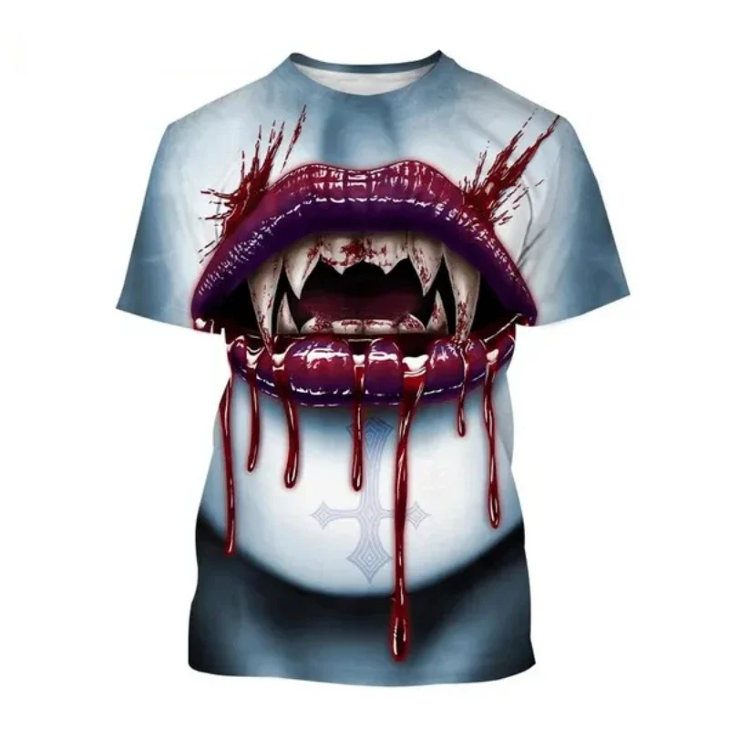 

Fashion Men Clothing Vampire 3D Print T-shirt Personality Horror Devil Printing Oversized T Shirt Harajuku Street Unisex Tops