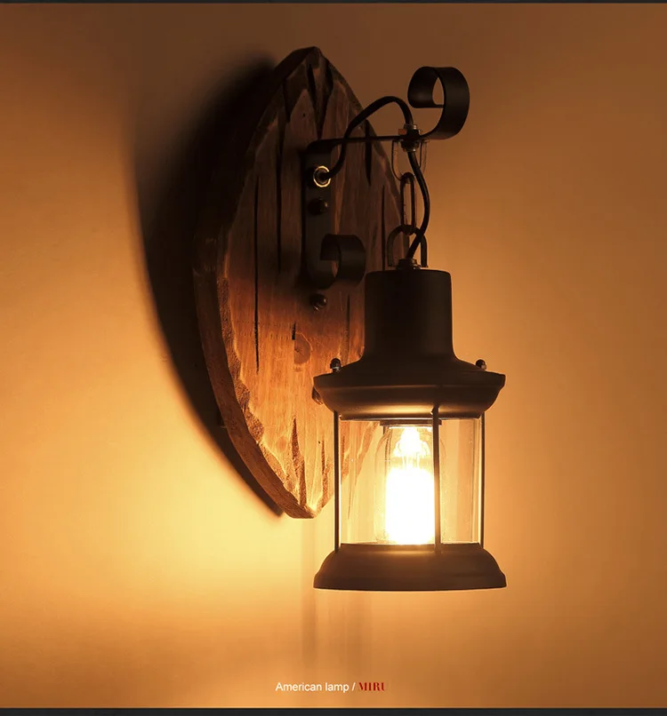 wall mounted lights Retro Classic Wall Lamp Wooden  Led Dining Bar Decoration Wall Light Bedroom Cafe Restaurant Wall Sconce Lamp Edison light Bulb glass wall lights