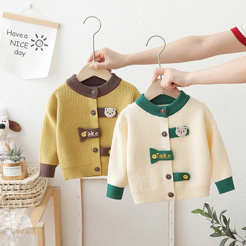 

Boys woolen jersey sweaters spring autumn 2024 children knitted jackets for baby girls outerwear clothes kids coats toddler 5 6Y