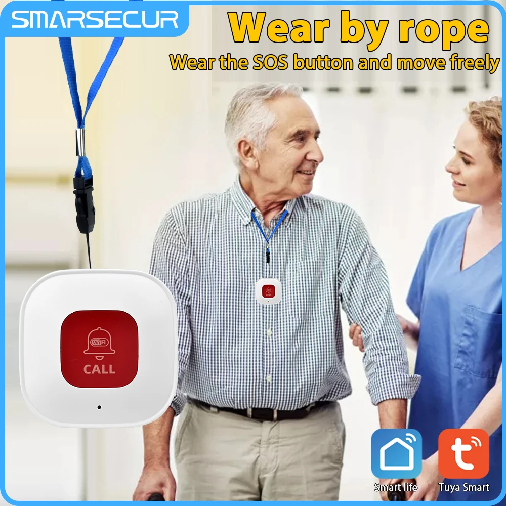 SMARSECUR Tuya WiFi Smart SOS Call Button Wireless Phone Alert Transmitter Emergency Call Button For Kids Elderly Patient