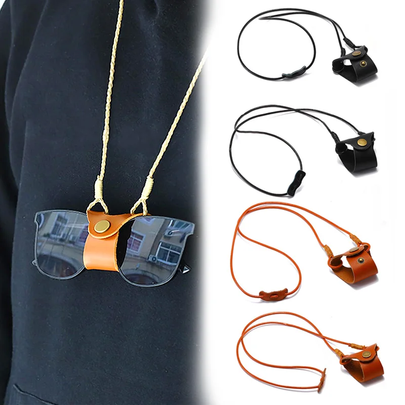 

Novelty Sunglasses Leather Storage Rope Case For Women Men Eyewear Hanging Neck Strap Chain Anti Fall Glasses Clip Lanyard
