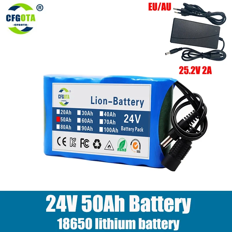 

24v 6S1P Battery Pack 50000mah Rechargeable Lithium Ion Battery 50ah Capacity for CCTV Camera Monitor with DC 12.6v 1A Charger