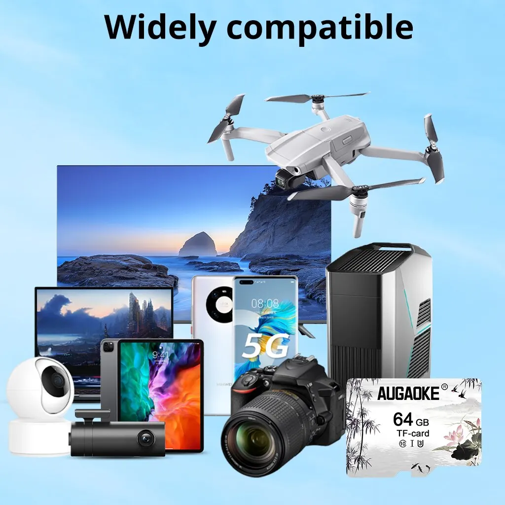 AUGAOKE 자동차 장치용 메모리 카드, 휴대폰 컴퓨터 카메라 메모리 카드, U1 TF 카드, 64GB U3 A1 Class10, 32GB, 128GB U3