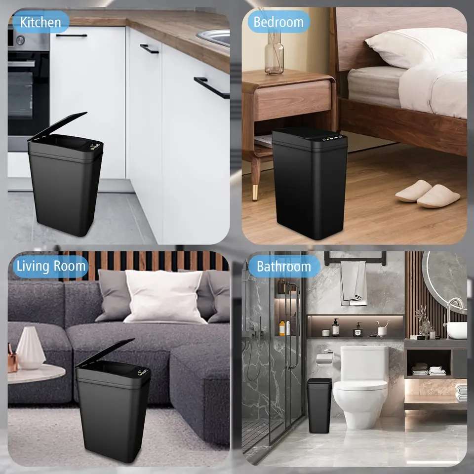 Bathroom Trash Can,Smart Touchless Trash Can,Automatic Motion Sensor Trash Bin With Lid,2.4 Gallon Garbage Can, Kitchen, Bathroom, Office, Bedroom Trash Can (Black - View #6