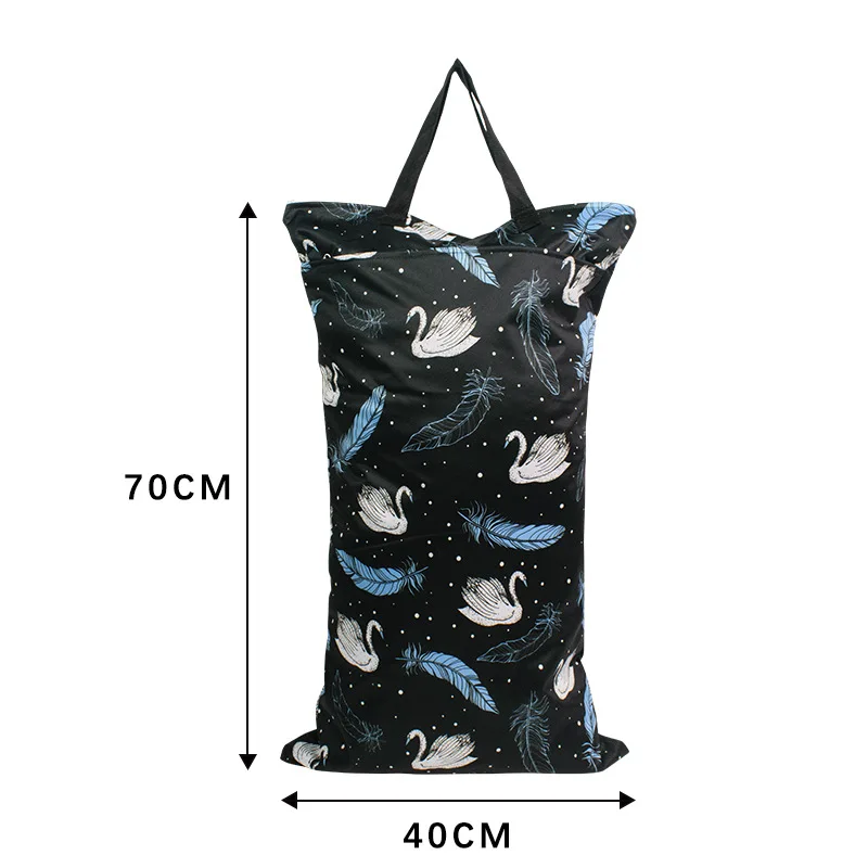 40*70cm Large Hanging Wet Dry Pail Bag Two Zippered Waterproof Wet Clothing Bag Laundry Diaper Nappy Bags Prints Portable Pouch 2