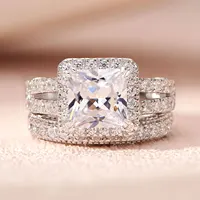 Newshe Vintage Wedding Rings for Women Solid 925 Sterling Silver 4Ct Princess Cut 5A Cubic Zircon 2Pcs Bridal Set Fine Jewelry - Image 3