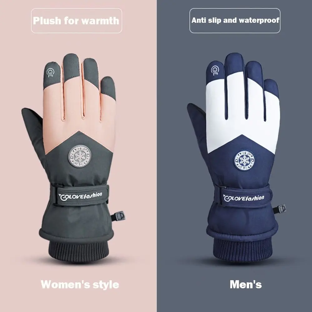 WRELS Winter Unisex Snowboard Ski Gloves PU Leather Non-slip Touch Screen Waterproof Motorcycle Cycling Fleece Warm Snow Gloves 6