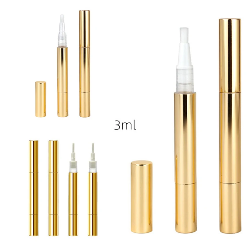 3ml Gold Nail Polish Cuticle Oil Twist Pen With Brush Empty Eyebrow