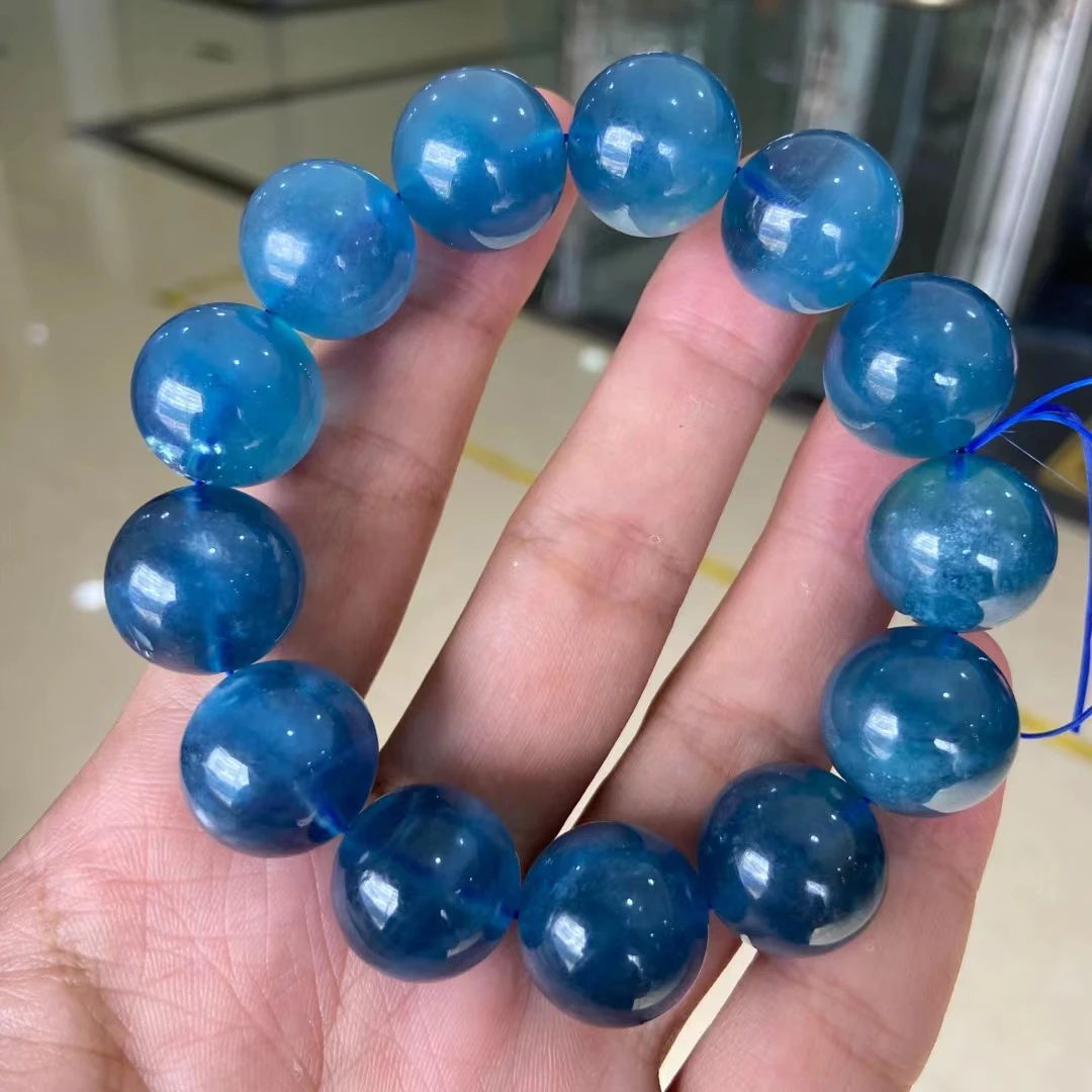 Natural Deep Blue Acquamarina Big Round Beads Bracciale 17.6Mm Donna Uomo Regalo Moda Brasile Deep Blue Aquamarine Jewelry Aaaaa