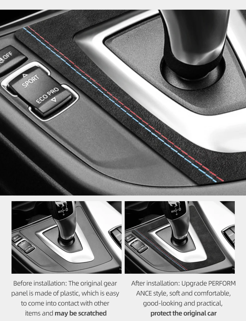 Für BMW F30 F34 F32 F33 F36 3 4 Serie GT Hergestellt aus Alcantara Mittelkonsole Getriebe Shifter Panel Trim Aufkleber Auto Innen Zubehör – Detail 4