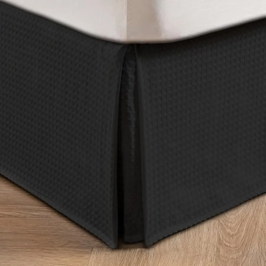 Pleated Waffle Weave Bed Skirt Tailored Dust Ruffle with 12 Inch Drop for Queen Size Beds Easy Fit and Machine Washable Ideal f