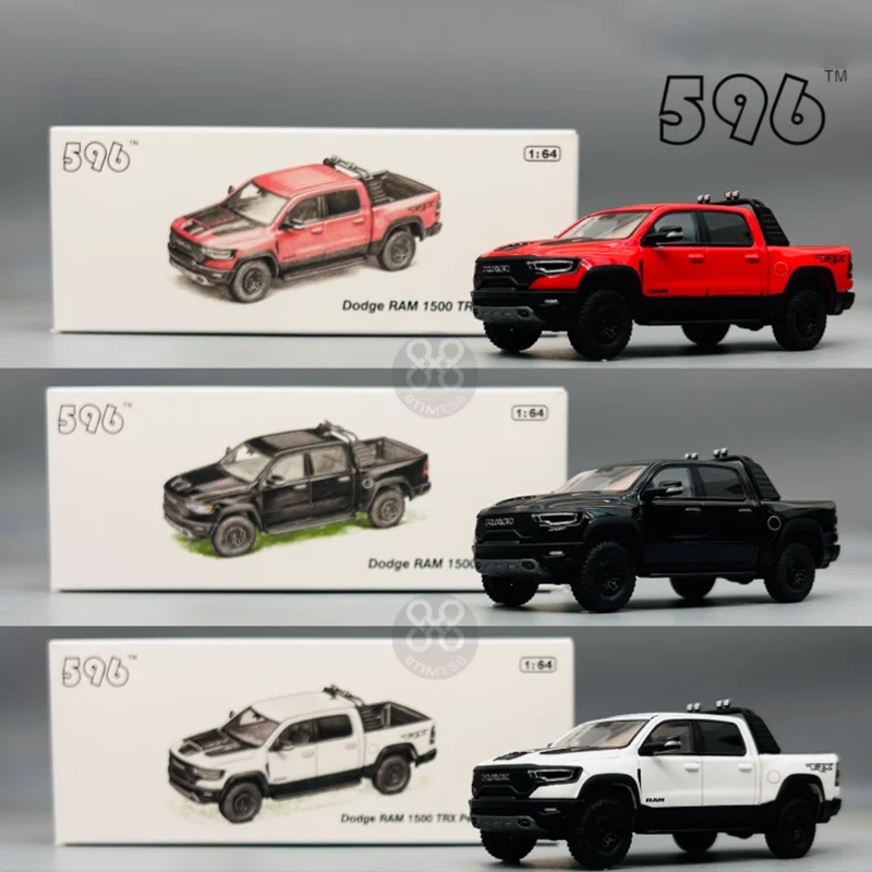 596 1:64 스케일 RAM TRX 오프로드 픽업 시뮬레이션 합금 모델 자동차 선물 장식 컬렉션 장난감 정적 디스플레이