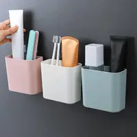 Bathroom Storage Box Wall Mounted Plastic Organizer Toothbrush Holder Makeup Tools Storage For Home Office 2