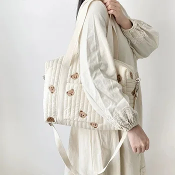 Borsa Trapuntata Lavabile per Pannolini, Borsa Tote per Mamma, Borsa Portatile per Passeggino, Organizer da Viaggio e Shopping Beige per Bambini