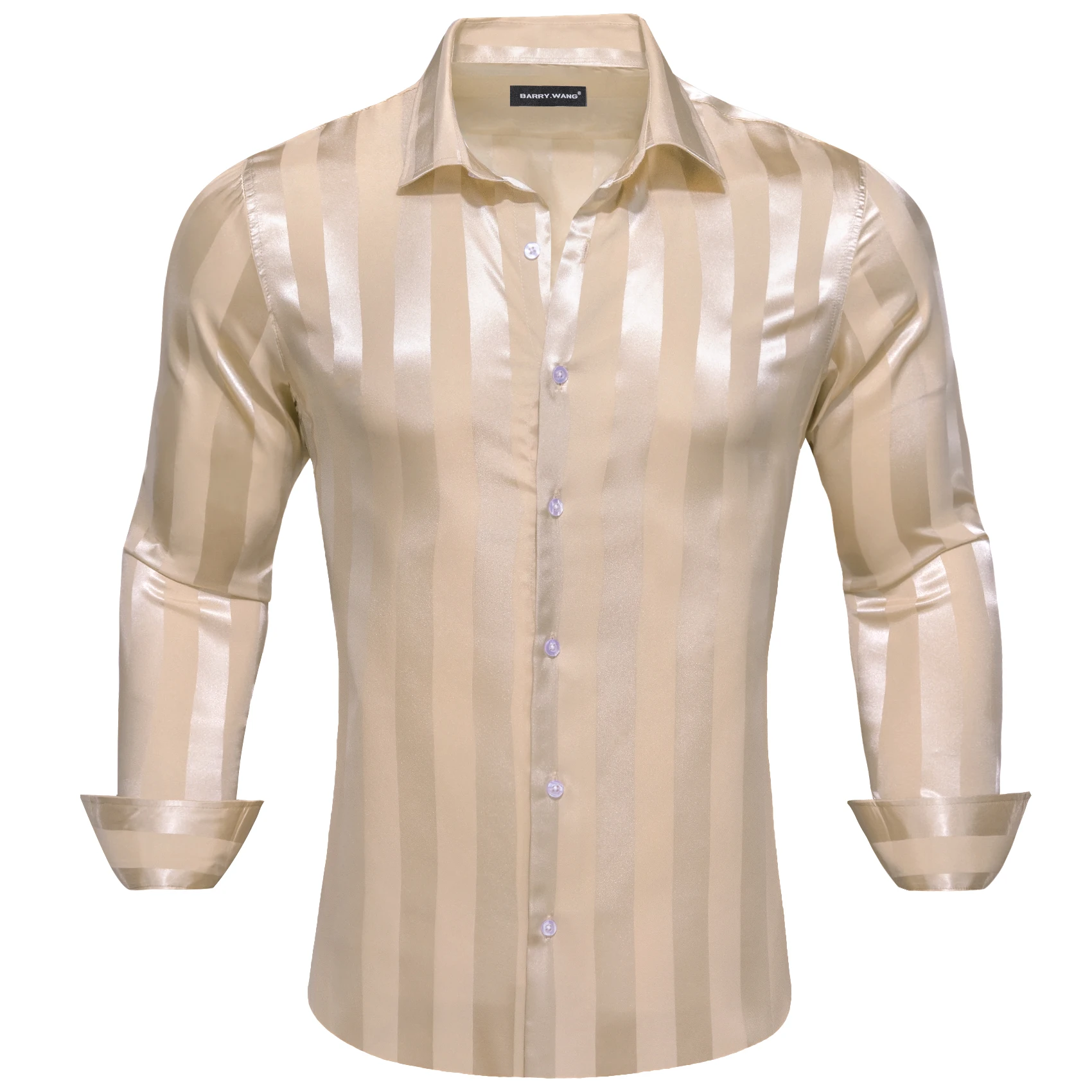 Designer Silk Mens Shirts Jacquard Striped Long Sleeve 12 Colours Formal Casual Male Blouses Wedding Business Prom Barry.Wang