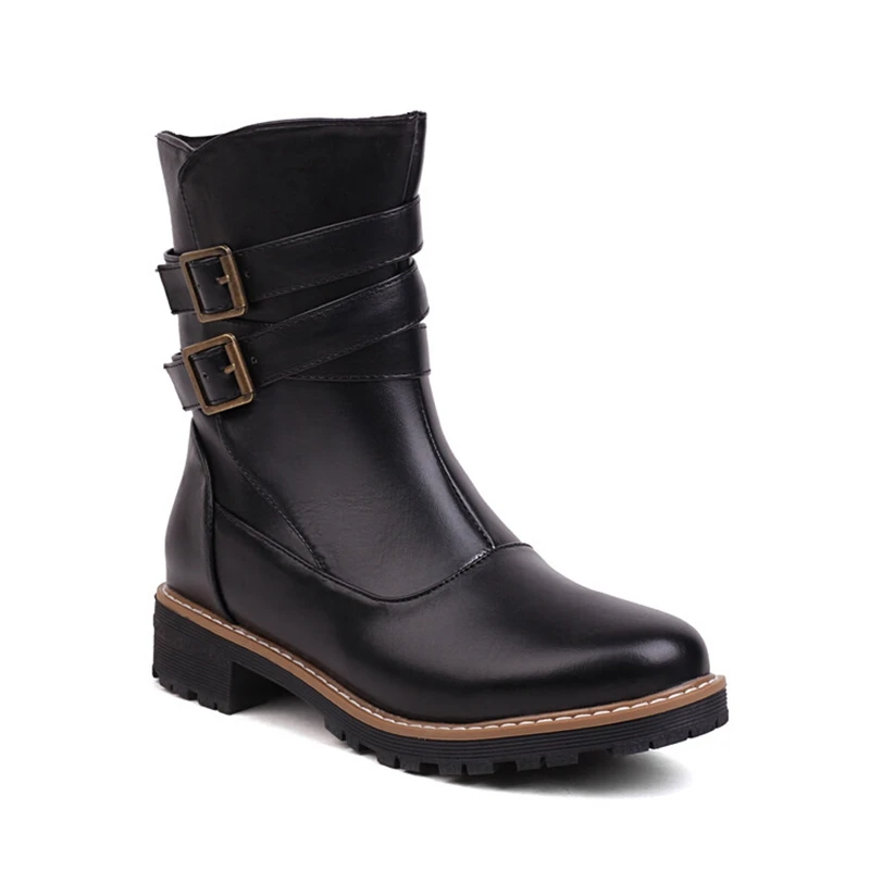 

BLXQPYT Botas De Mujer 2022 Осень Зима Повседневная модная качественная кожаная обувь на платформе с круглым носком черные женские ботильоны 887