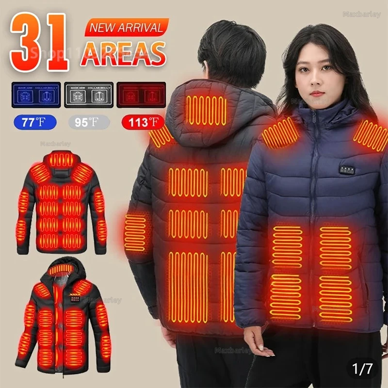 Outdoor Sports Electric Jacket for Skiing Hiking 2025 Unisex 31-Zone USB Heating Technology Cotton Blend Construction Coat