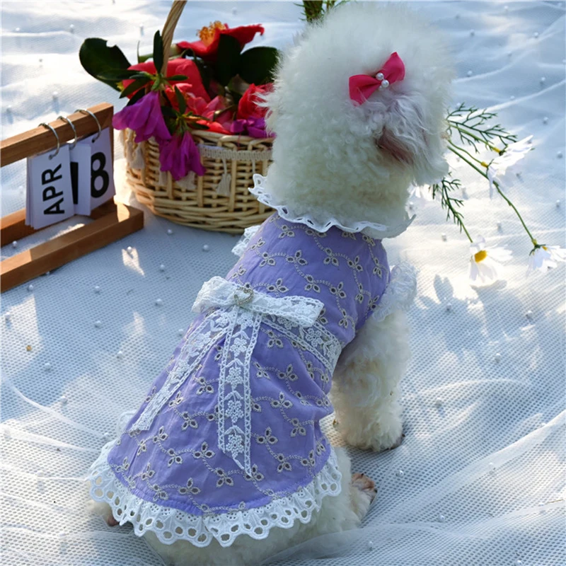

Bowknot Dress for Dogs Fashion Clothes Summer Purple Outfits Maltese Chihuahua Yorkies Lovely Doggy Dresses Pet Skirt Garment