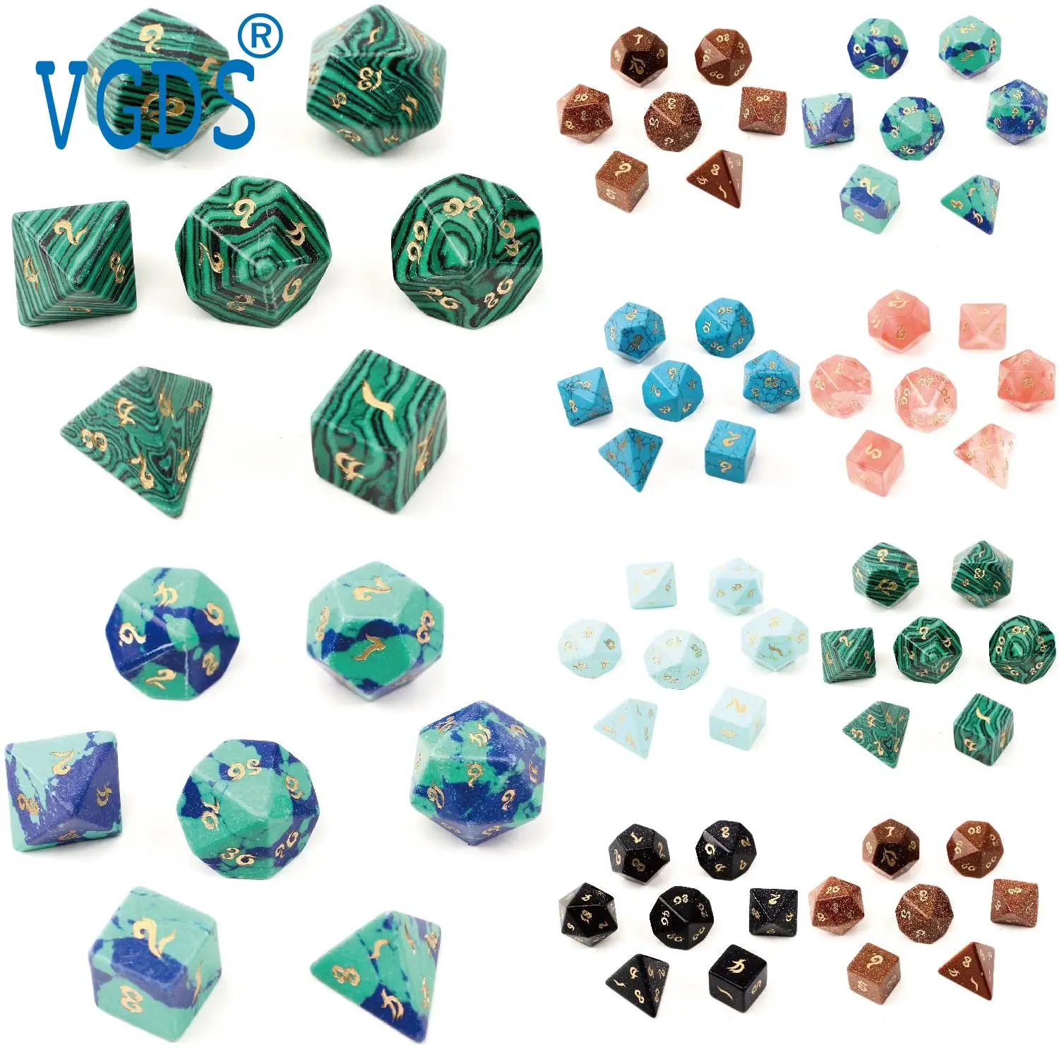 

7Pcs/SET D4 D6 D8 D10 D12 D20 Dice VGDS Synthesis Stone Turquoise Table Role Play Game Luminous Stone