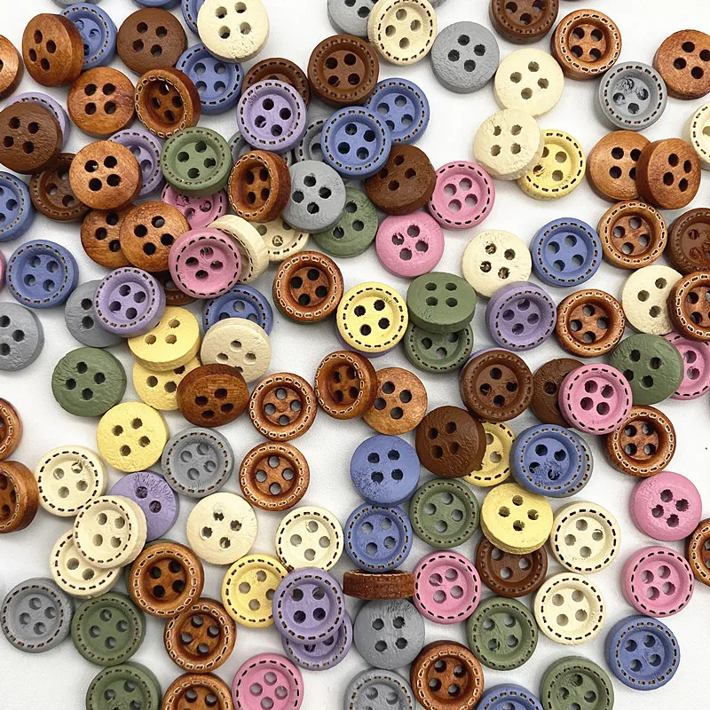새로운 50pcs 10mm 4 홀 미니 컬러 버튼 점선 나사 나무 단추 의류 액세서리, 웨딩 장식, 바느질 액세서리