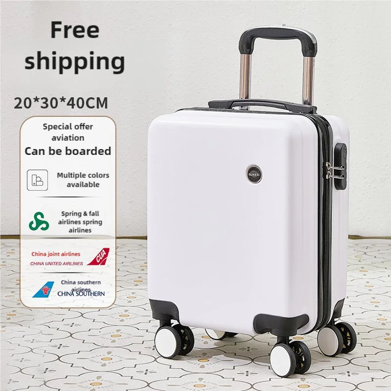 14-Inch Small Luggage Can Go On The Plane Without Checking, With A Password Lock, Leather Suitcase, Travel Trolley Case_voghion.com