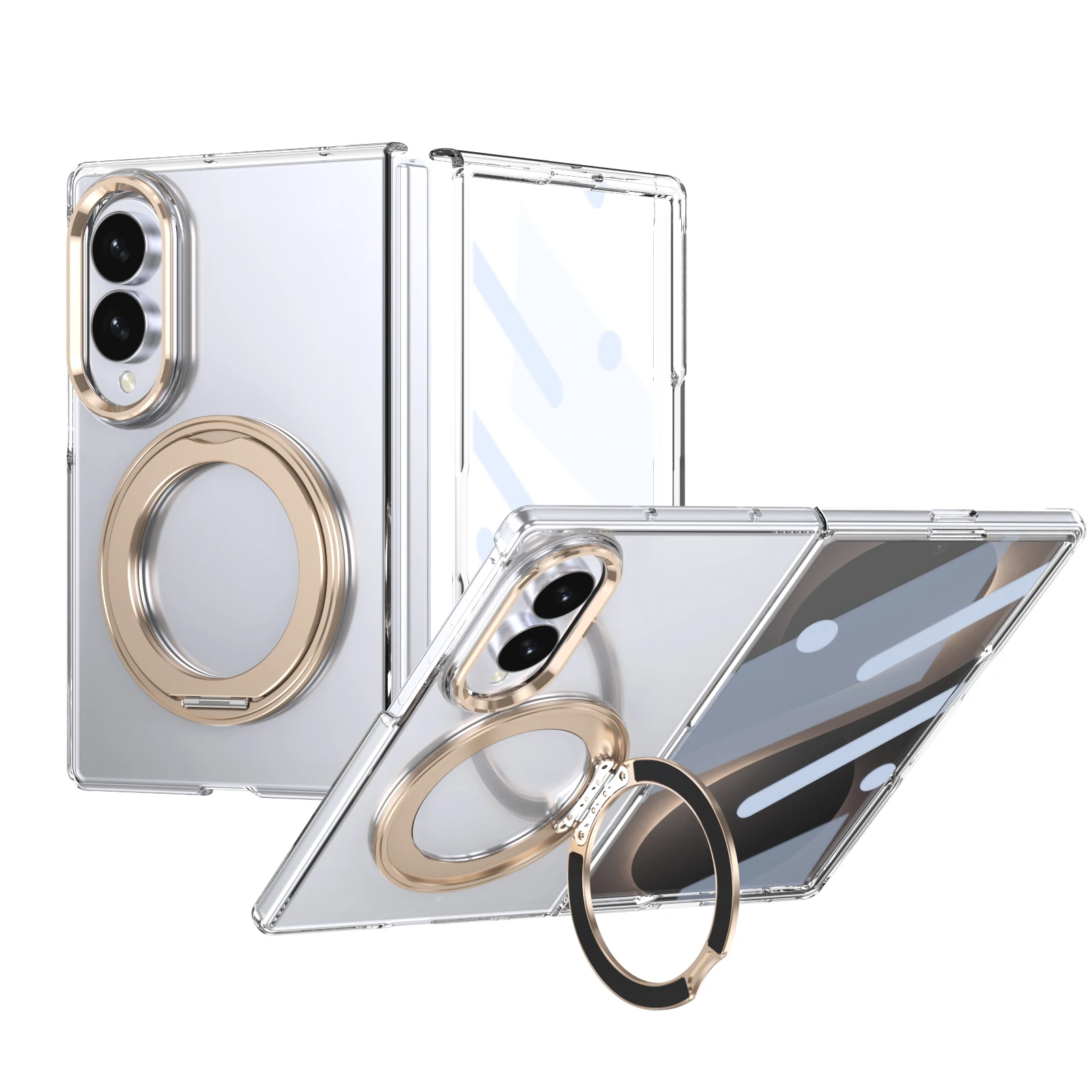 Ice Feel Double-Sided Magnetic Clear Case with 360° Swivel Alloy Bracket