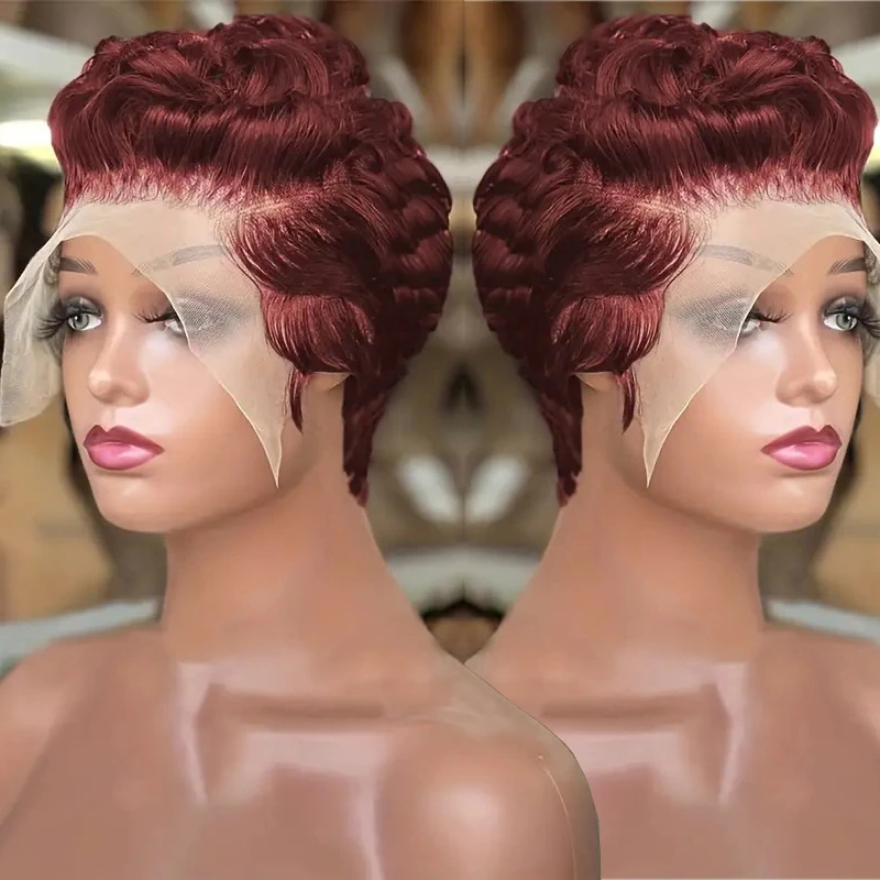 Pixie Curly Human Hair Wig 13x4 Lace Frontal Short Bob Wig Pixie Cut Wigs for Black Women