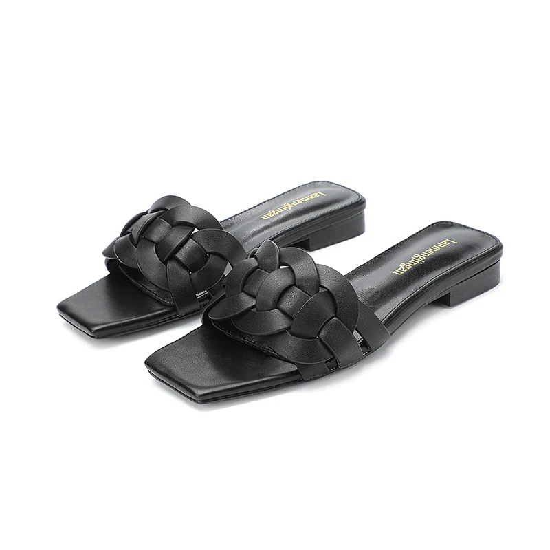 Genuine Leather Women's Slippers Flat Bottom Anti-skid Summer Outdoor Open Toe Shoes Beach Flip-flops Fashionable Women's Shoes