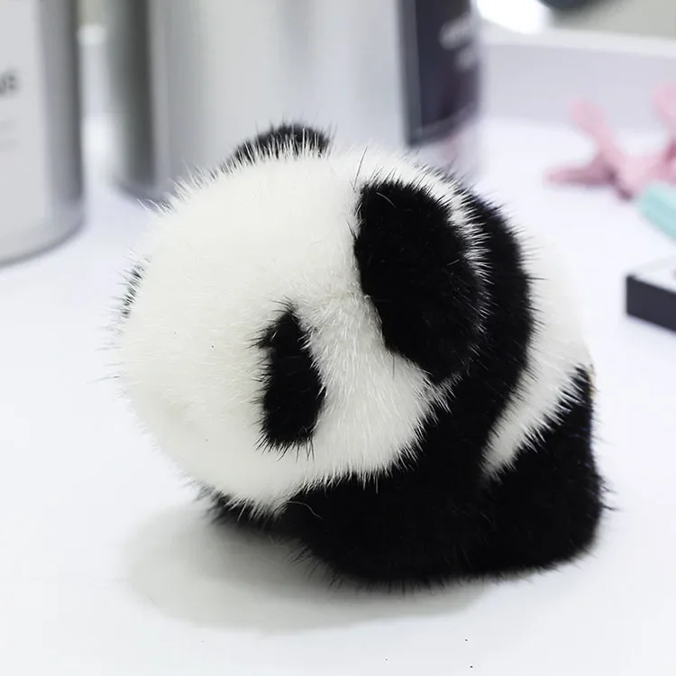 10CM Cute Panda Real Mink Fur Key Chains Plush Toy Pendant Kids School Bag Hanging Ornaments Women Car Keyring Trinkets Gift