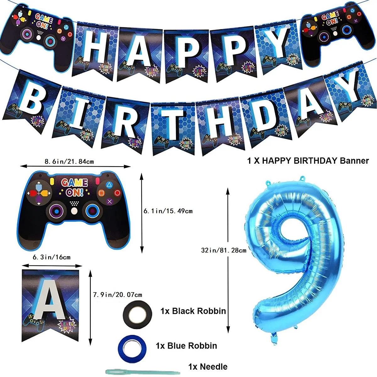 Blue Number 12 Birthday Party Decoration Set with Balloon and Flag Set