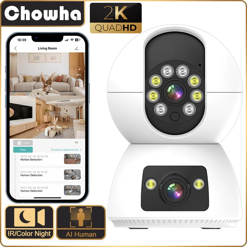 

4MP Крытый WiFi IP Камера Двойной Объектив Умный Дом Беспроводной Безопасности WiFi Камера Наблюдения Автоматическое Слежение Baby Monitor CCTV Camera