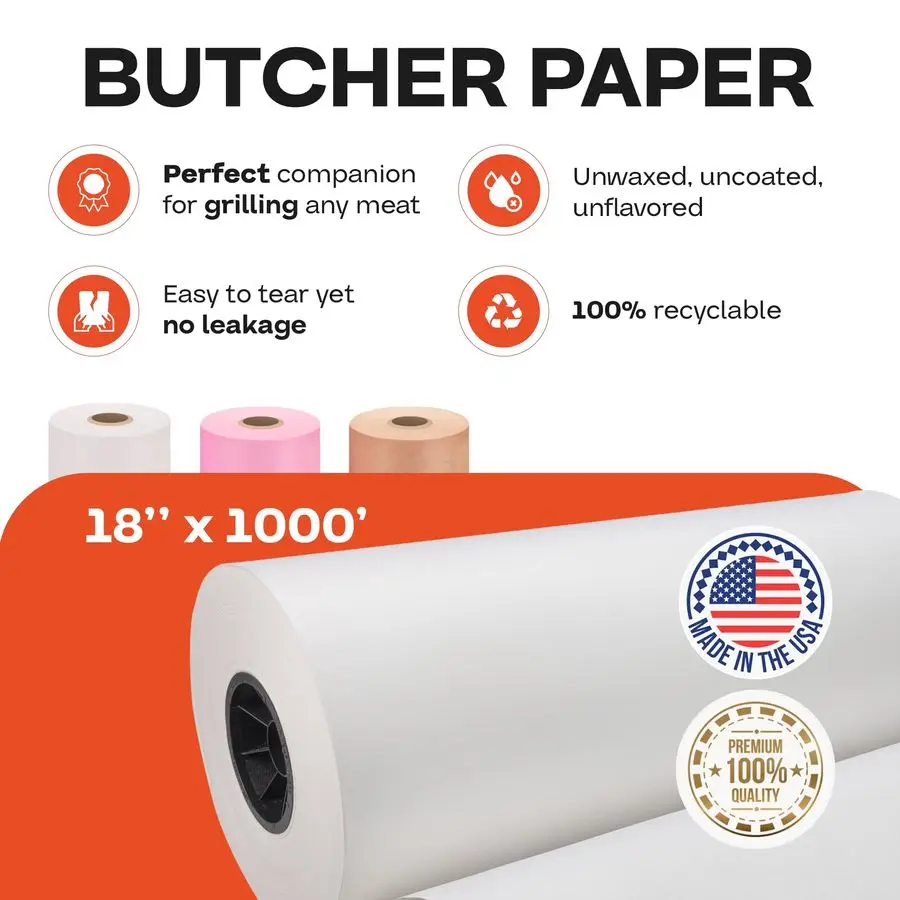 White Butcher Paper 18 x 12000 1000 feet USAMade Natural Butcher Paper Roll for Meat and Fish Uncoated, Unwaxed amp FoodGrade Ma