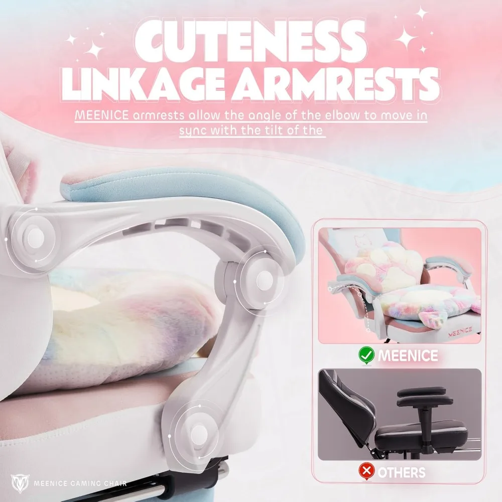 Gaming Chair Cute with Cat Ears Paw Lumbar and Cushion,Ergonomic Computer Chair with Footrest,Reclining PC Game Chair for Girl C