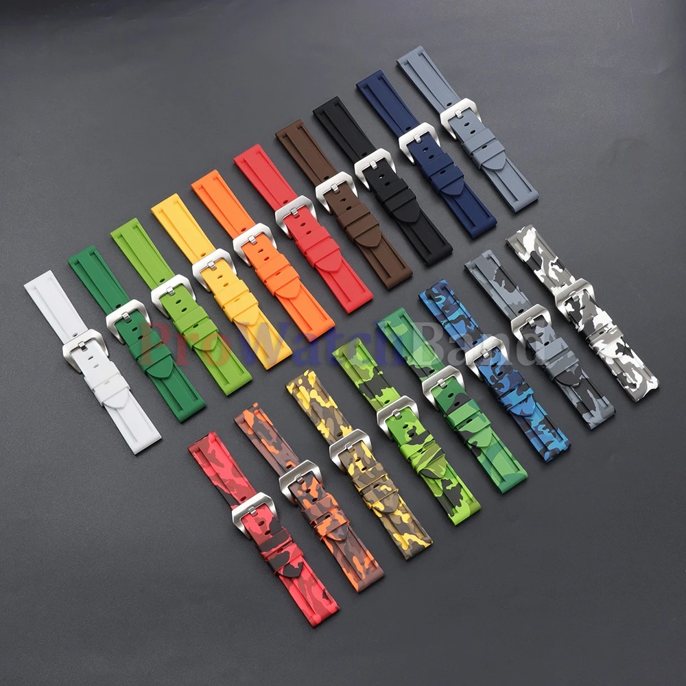 Stitched Sports Silicone Watch Band in Blue and Yellow - Soft Rubber Strap