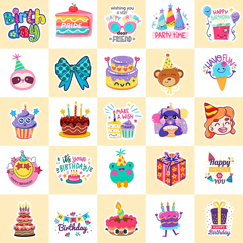 Autocollants Happy Birthday en PVC pour enfants, décoration esthétique, scrapbooking, papeterie coréenne, fournitures scolaires pour enfants, 10 pièces, 30 pièces, 50 pièces