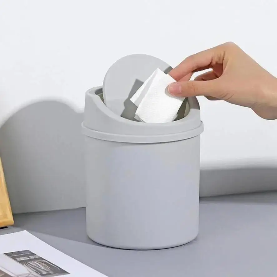 Mini Desktop Small Covered Trash Can Solid Color Nordic Style Bedroom Garbage Storage Tool Home Workspace Cleaning Storage Box