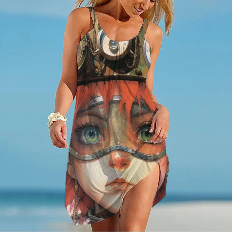 

Популярное женское платье с 3D портретным принтом, высококачественное уличное Повседневное платье на бретелях, летнее модное универсальное мини-платье 2023