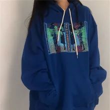 

2022 Spring New Klein Blue Oversized Hoodies For Women Fashion Chic Printing All-Match Long Sleeve Tops Female Ins Y2k Casual
