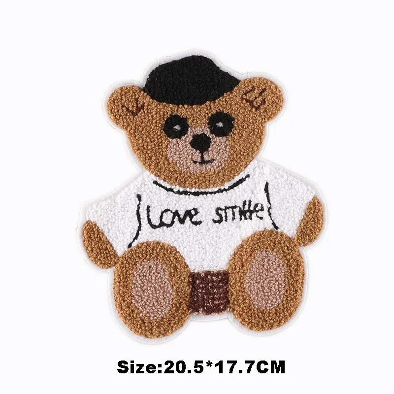 Cartoon Niedlicher Teddybär Großer Aufnäher Chenille Stickerei-Applikation für Kleidung, DIY Aufnähbare Patches für Jacken, Kinderkleidung – Detail 7