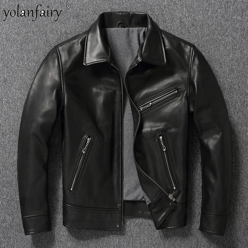 

100% Genuine Leather Jacket 2022 Vintage Cowhide Black Leather Jackets for Men Slim Casual Jacket Chaqueta Cuero Hombre Lq449