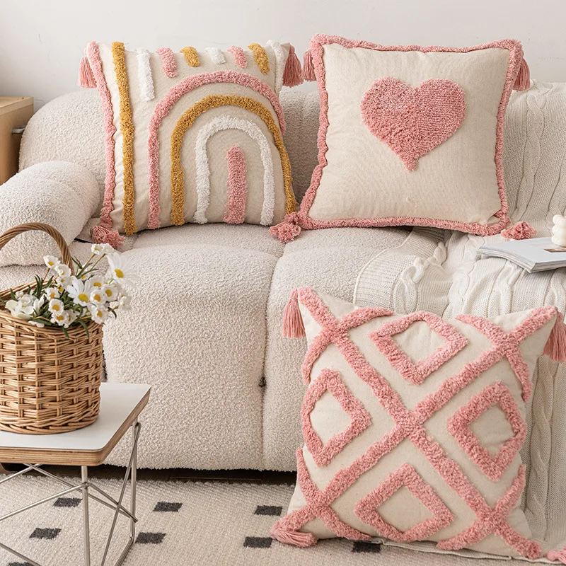 

INS Style Pink Tufted Sofa Throw Pillows New Home Small Fresh Love Style Detachable Pillow Cover Combination Home Decor