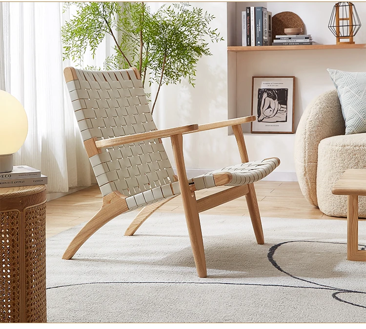 

Japanese single saddle leather solid wood leisure backrest sofa chair living room small apartment