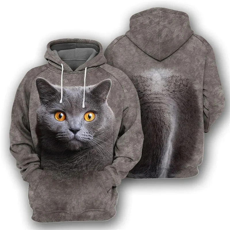 Sudadera con capucha con estampado de gato bonito para hombres, sudadera con estampado 3D de animales domésticos, suéteres casuales de calle para niños, camisetas de manga larga de gran tamaño