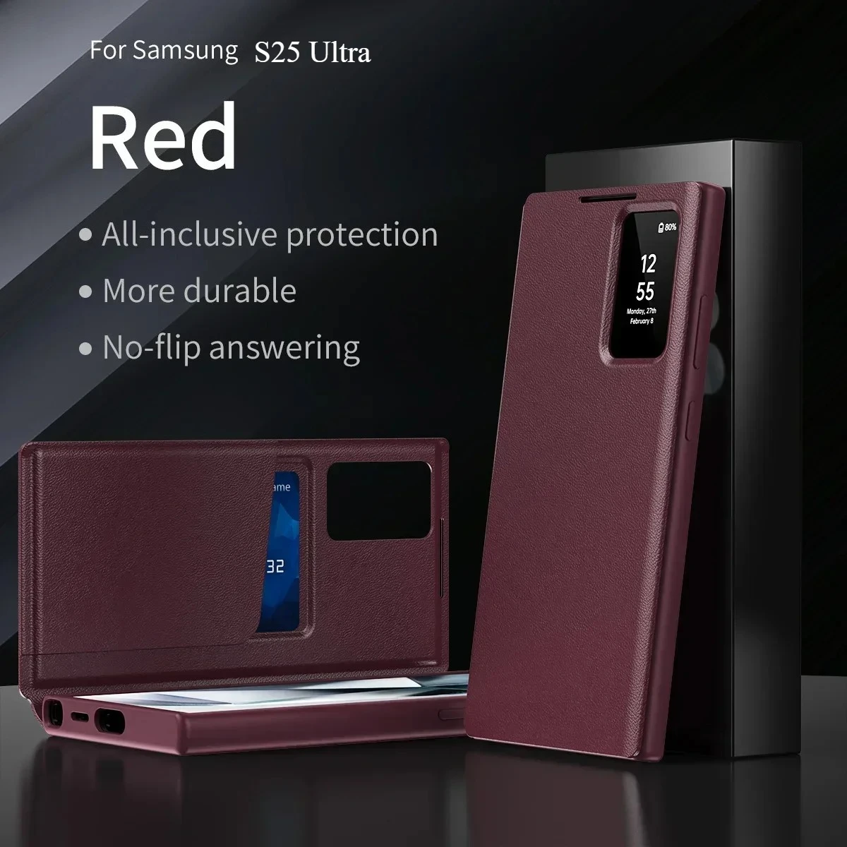 Premium Business Leather Flip Case with LED Display and Card Pockets